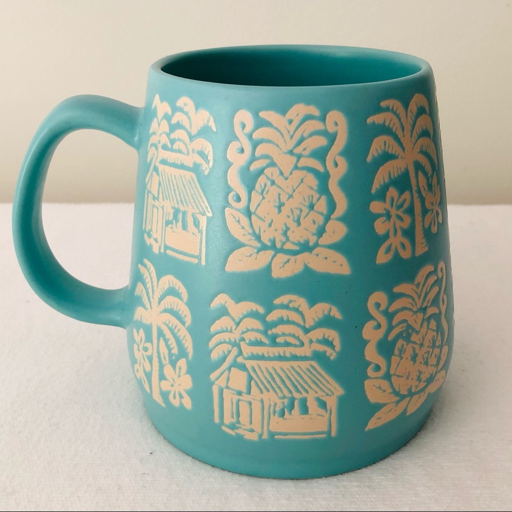 Hawaiian theme large teal blue coffee mug